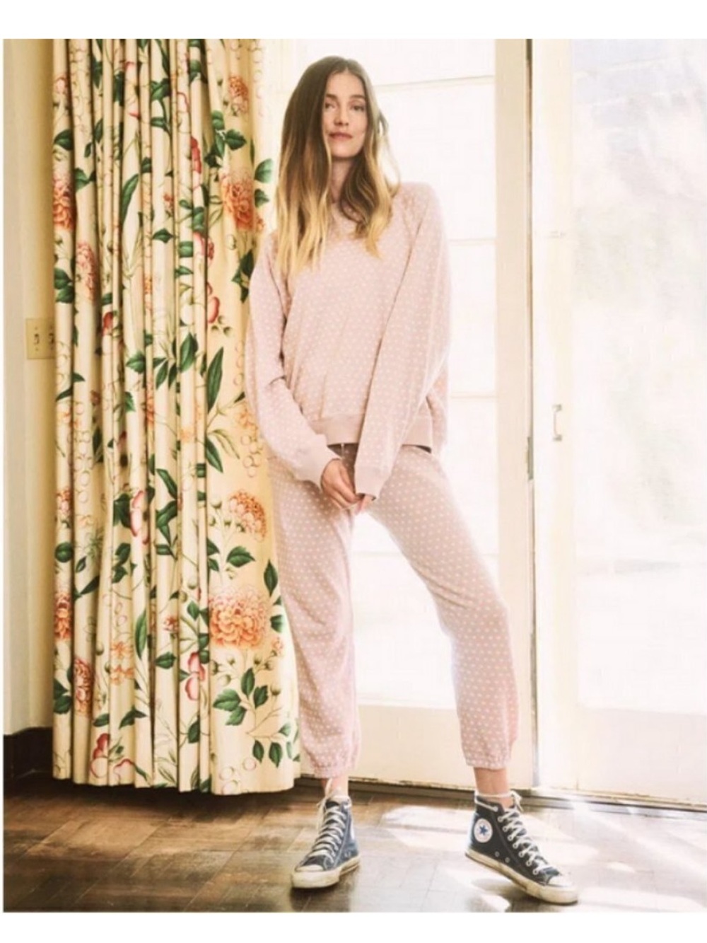 THE GREAT. ~ SIZE 0 ~ Cozy Light Mauve ~ The Stadium Sweatpant with Daisy Print